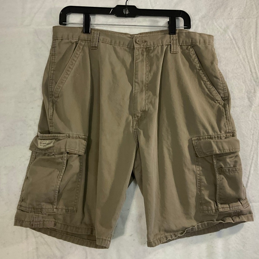 Wrangler Cargo Shorts Mens 36 Khaki Tan Cotton Twill Relaxed Fit Workwear